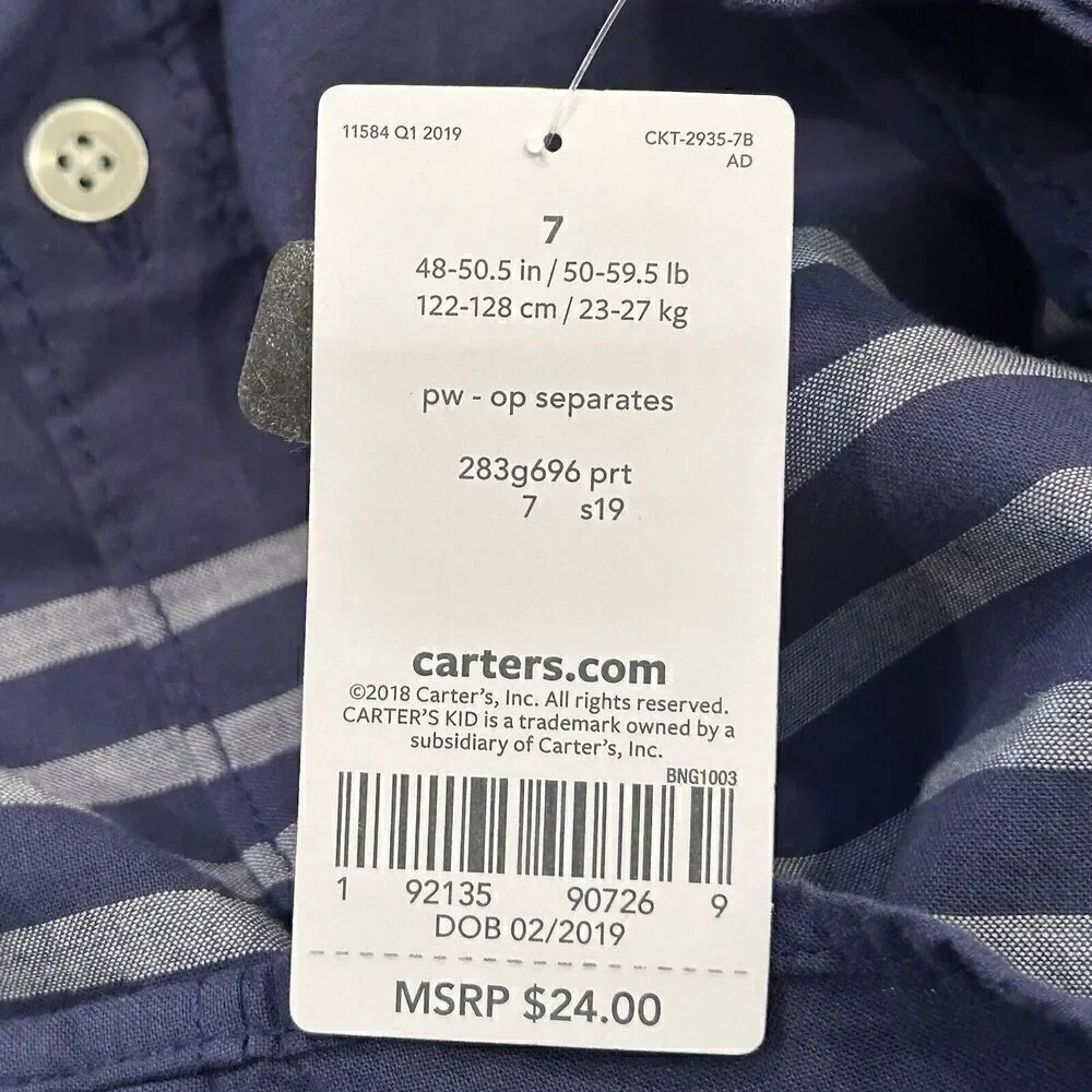 CARTER’S Kid Blue Striped and Solid Short Sleeved Button Front Shirt Boys Size 7